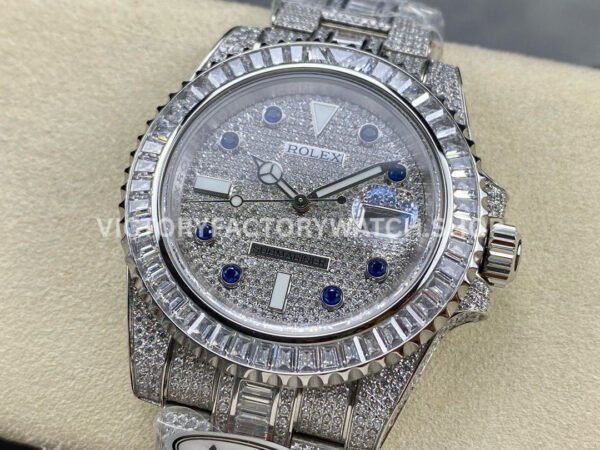 AMG Factory Rolex Submariner 116610 40mm White Diamond Bezel Full 904L Diamond Blue Word Pin Diamond Dial