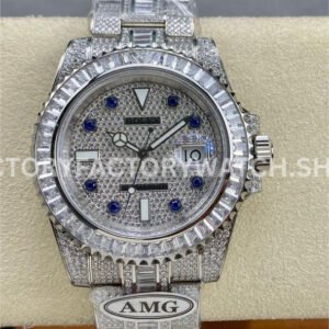 AMG Factory Rolex Submariner 116610 40mm White Diamond Bezel Full 904L Diamond Blue Word Pin Diamond Dial