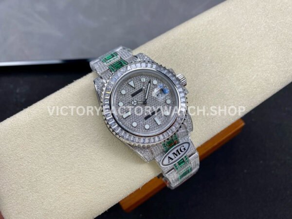 AMG Factory Rolex Submariner 116610 40mm White Diamond Bezel Full 904L Green Diamond Diamond Dial