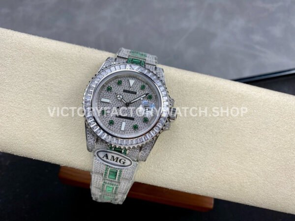 AMG Factory Rolex Submariner 116610 40mm White Diamond Bezel Full 904L Green Diamond Green Word Pin Diamond Dial