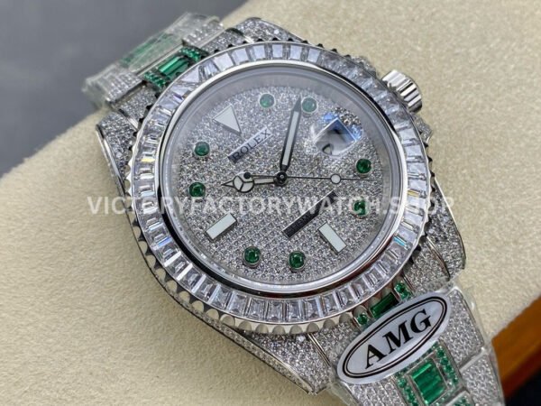 AMG Factory Rolex Submariner 116610 40mm White Diamond Bezel Full 904L Green Diamond Green Word Pin Diamond Dial