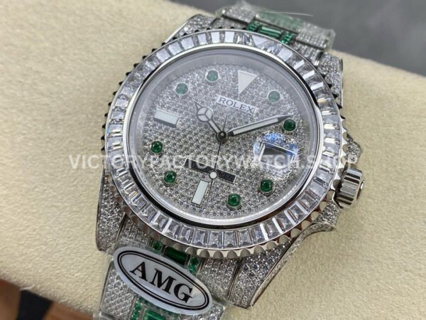 AMG Factory Rolex Submariner 116610 40mm White Diamond Bezel Full 904L Green Diamond Green Word Pin Diamond Dial