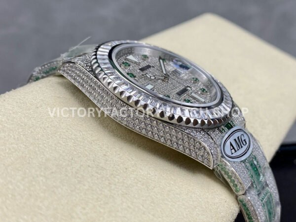 AMG Factory Rolex Submariner 116610 40mm White Diamond Bezel Full 904L Green Diamond Green Word Pin Diamond Dial