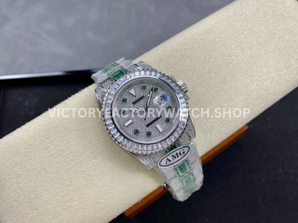 AMG Factory Rolex Submariner 116610 40mm White Diamond Bezel Full 904L Green Diamond Green Word Pin Diamond Dial