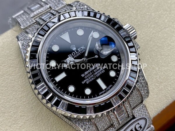 AMG Factory Rolex Submariner 116610LN 40mm Black White Diamond Bezel Full 904L Diamond Black Dial