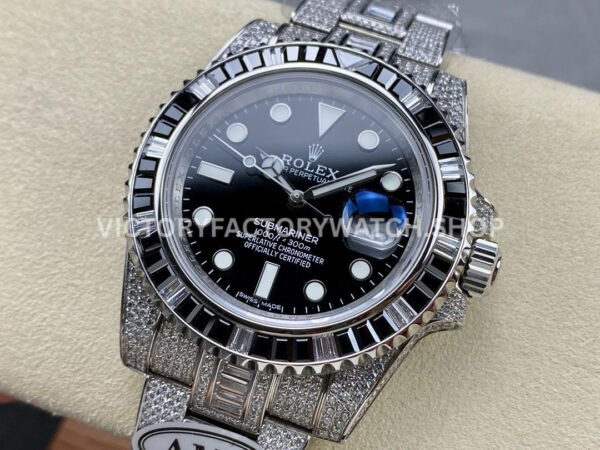 AMG Factory Rolex Submariner 116610LN 40mm Black White Diamond Bezel Full 904L Diamond Black Dial