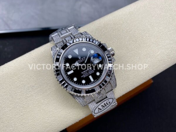 AMG Factory Rolex Submariner 116610LN 40mm Black White Diamond Bezel Full 904L Diamond Black Dial