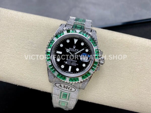 AMG Factory Rolex Submariner 116610LN 40mm Green White Diamond Bezel Full 904L Diamond Black Dial