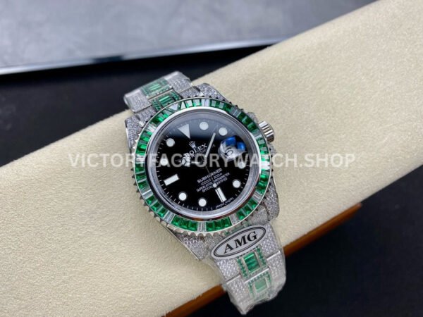 AMG Factory Rolex Submariner 116610LN 40mm Green White Diamond Bezel Full 904L Diamond Black Dial