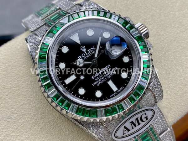AMG Factory Rolex Submariner 116610LN 40mm Green White Diamond Bezel Full 904L Diamond Black Dial