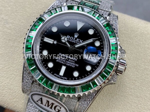 AMG Factory Rolex Submariner 116610LN 40mm Green White Diamond Bezel Full 904L Diamond Black Dial