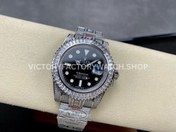 AMG Factory Rolex Submariner 116610LN 40mm White Diamond Bezel Full 904L Diamond Black Dial