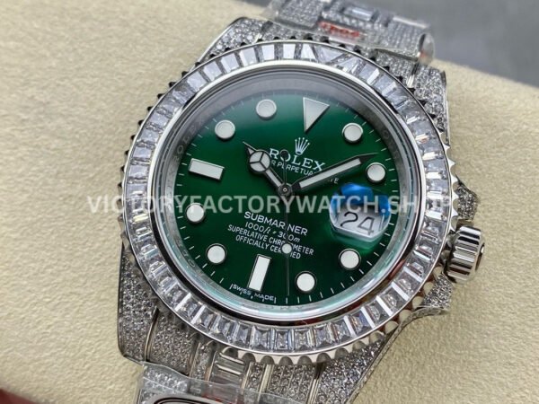 AMG Factory Rolex Submariner 116610LV 40mm White Diamond Bezel Full 904L Diamond Green Dial