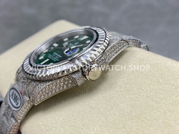 AMG Factory Rolex Submariner 116610LV 40mm White Diamond Bezel Full 904L Diamond Green Dial