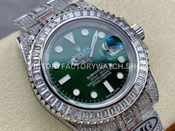 AMG Factory Rolex Submariner 116610LV 40mm White Diamond Bezel Full 904L Diamond Green Dial