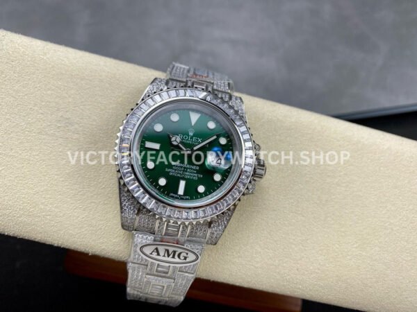 AMG Factory Rolex Submariner 116610LV 40mm White Diamond Bezel Full 904L Diamond Green Dial