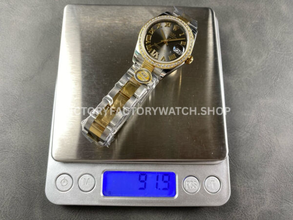 ARF Factory Counterweight Rolex Datejust 278383RBR-0017 31mm Yellow Gold Diamond Bezel Roman VI Grey Dial