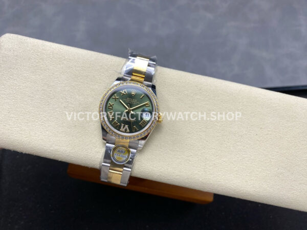 ARF Factory Counterweight Rolex Datejust 278383RBR-0015 31mm Yellow Gold Diamond Bezel Roman VI Green Dial