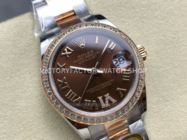 ARF Factory Counterweight Rolex Datejust 278381RBR-0005 31mm Rose Gold Diamond Bezel Roman VI Brown Dial