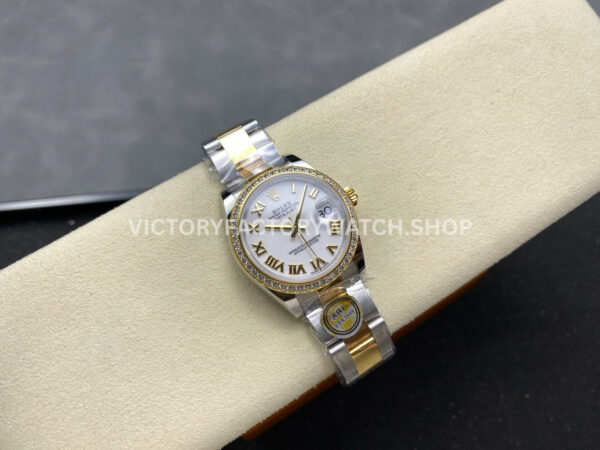 ARF Factory Counterweight Rolex Datejust 278383RBR-0001 31mm Yellow Gold Diamond Bezel Roman VI White Dial