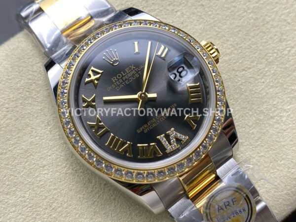 ARF Factory Counterweight Rolex Datejust 278383RBR-0017 31mm Yellow Gold Diamond Bezel Roman VI Grey Dial