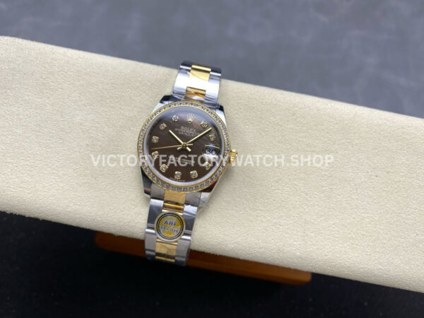 ARF Factory Counterweight Rolex Datejust 278383RBR-0023 31mm Yellow Gold Diamond Bezel Black Mother of Pearl Dial