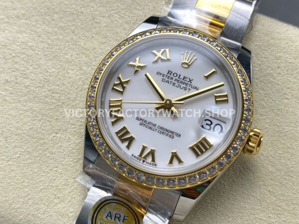 ARF Factory Counterweight Rolex Datejust 278383RBR-0001 31mm Yellow Gold Diamond Bezel Roman VI White Dial