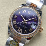 ARF Factory Counterweight Rolex Datejust 278381RBR-0019 31mm Rose Gold Diamond Bezel Roman VI Purple Dial