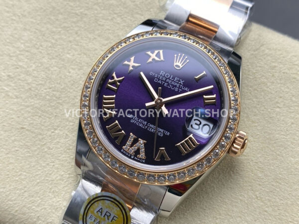 ARF Factory Counterweight Rolex Datejust 278381RBR-0019 31mm Rose Gold Diamond Bezel Roman VI Purple Dial