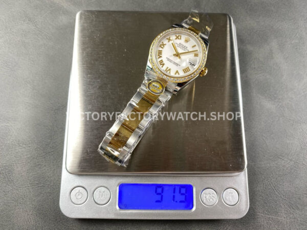 ARF Factory Counterweight Rolex Datejust 278383RBR-0001 31mm Yellow Gold Diamond Bezel Roman VI White Dial