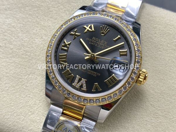 ARF Factory Counterweight Rolex Datejust 278383RBR-0017 31mm Yellow Gold Diamond Bezel Roman VI Grey Dial