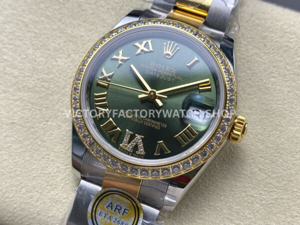 ARF Factory Counterweight Rolex Datejust 278383RBR-0015 31mm Yellow Gold Diamond Bezel Roman VI Green Dial