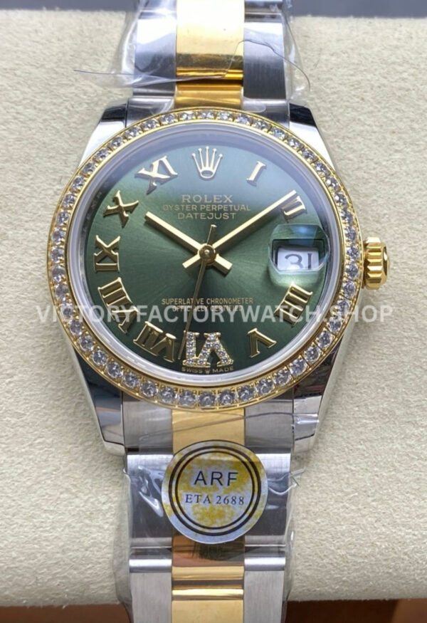 datejust 31 green roman vi gold arf