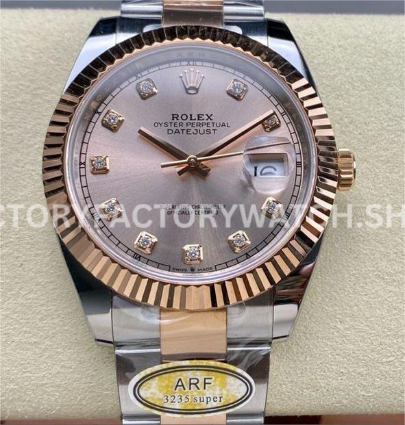 ARF Factory Counterweight Rolex Datejust 126331-0007 41mm Half Rose Gold Diamond Pink Dial (2) Rolex Datejust 126331 super clone watch
