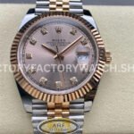 ARF Factory Counterweight Rolex Datejust 126331-0008 41mm Half Rose Gold Diamond Pink Dial Jubil (6) Rolex Datejust 126331 sapphire crystal replica