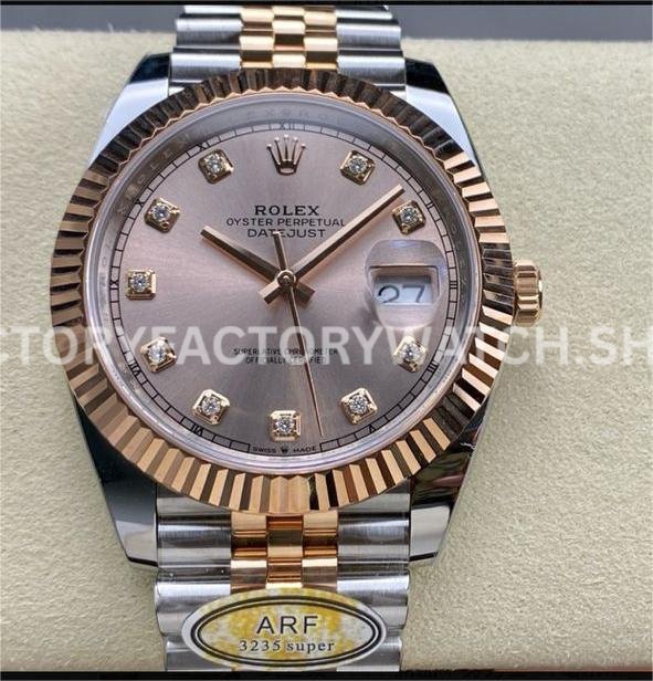 ARF Factory Counterweight Rolex Datejust 126331-0008 41mm Half Rose Gold Diamond Pink Dial Jubil (6) Rolex Datejust 126331 sapphire crystal replica