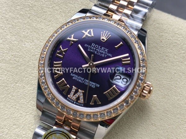 ARF Factory Counterweight Rolex Datejust 278381RBR-0020 31mm Rose Gold Diamond Bezel Roman VI Purple Dial (1) ARF Factory Counterweight Rolex Datejust 278381RBR-0020 31mm Rose Gold Diamond Bezel Roman VI Purple Dial