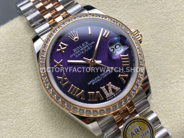 ARF Factory Counterweight Rolex Datejust 278381RBR-0020 31mm Rose Gold Diamond Bezel Roman VI Purple Dial (2) ARF Factory Counterweight Rolex Datejust 278381RBR-0020 31mm Rose Gold Diamond Bezel Roman VI Purple Dial