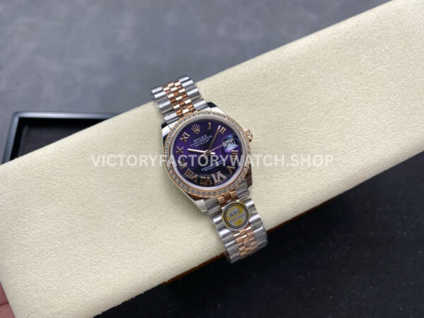 ARF Factory Counterweight Rolex Datejust 278381RBR-0020 31mm Rose Gold Diamond Bezel Roman VI Purple Dial (6) ARF Factory Counterweight Rolex Datejust 278381RBR-0020 31mm Rose Gold Diamond Bezel Roman VI Purple Dial