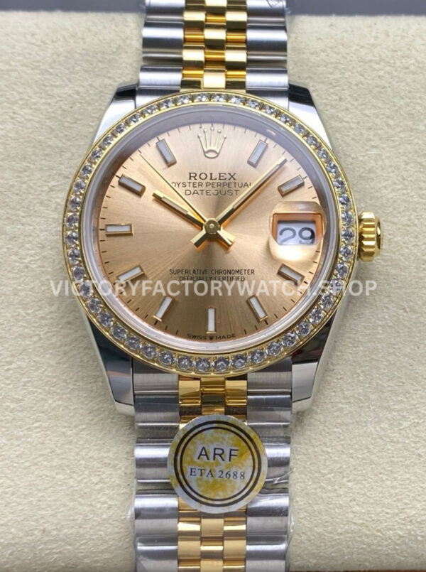 ARF Factory Counterweight Rolex Datejust 278383RBR-0014 31mm Yellow Gold Diamond Champagne Dial (2) datejust 31 champagne gold arf