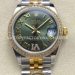 ARF Factory Counterweight Rolex Datejust 278383RBR-0016 31mm Yellow Gold Diamond Roman VI Green Dial (2) datejust 31 green roman vi arf