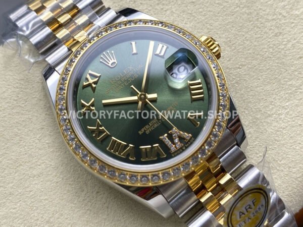 ARF Factory Counterweight Rolex Datejust 278383RBR-0016 31mm Yellow Gold Diamond Roman VI Green Dial (3) ARF Factory Counterweight Rolex Datejust 278383RBR-0016 31mm Yellow Gold Diamond Roman VI Green Dial