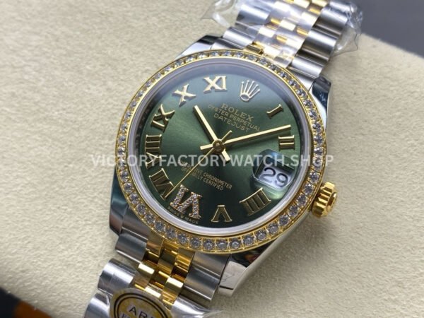 ARF Factory Counterweight Rolex Datejust 278383RBR-0016 31mm Yellow Gold Diamond Roman VI Green Dial (5) ARF Factory Counterweight Rolex Datejust 278383RBR-0016 31mm Yellow Gold Diamond Roman VI Green Dial