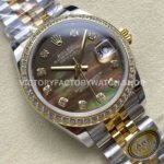 ARF Factory Counterweight Rolex Datejust 278383RBR-0024 31mm Yellow Gold Diamond Bezel Black Mother of Pearl Dial