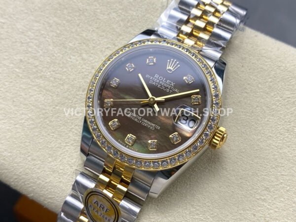 ARF Factory Counterweight Rolex Datejust 278383RBR-0024 31mm Yellow Gold Diamond Bezel Black Mother of Pearl Dial