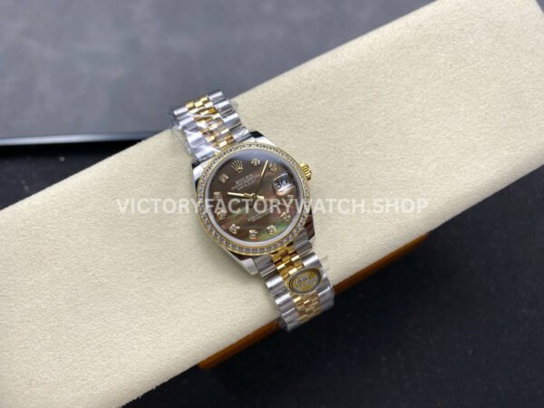 ARF Factory Counterweight Rolex Datejust 278383RBR-0024 31mm Yellow Gold Diamond Bezel Black Mother of Pearl Dial