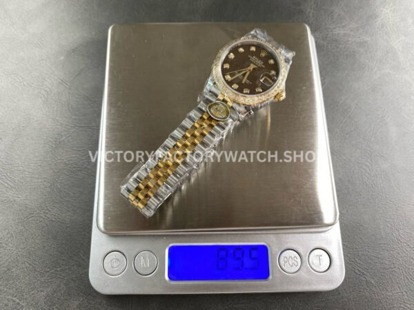 ARF Factory Counterweight Rolex Datejust 278383RBR-0024 31mm Yellow Gold Diamond Bezel Black Mother of Pearl Dial