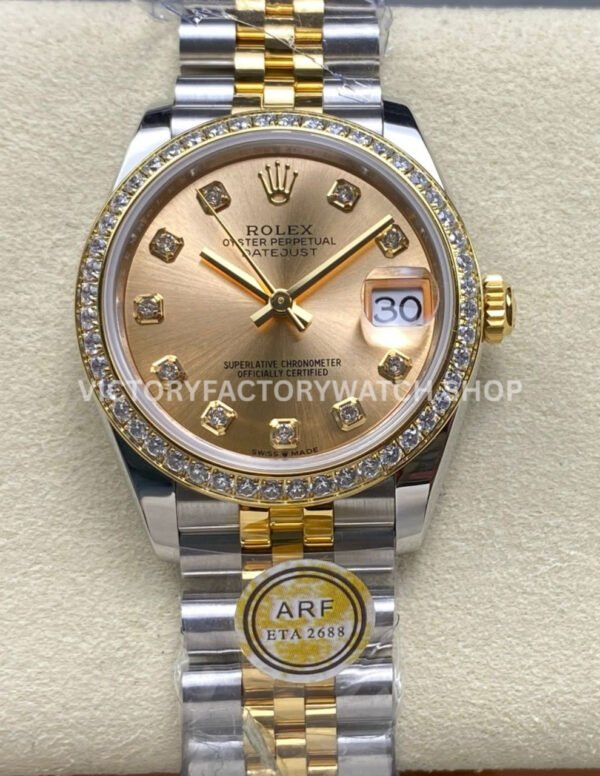 ARF Factory Counterweight Rolex Datejust 278383RBR-0026 31mm Yellow Gold Diamond Bezel Champagne Dial (1) arf rolex datejust 31mm luxury super clone watch