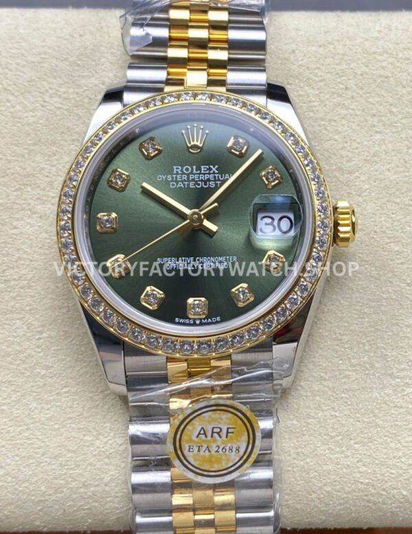 datejust 31 green dial yellow gold arf