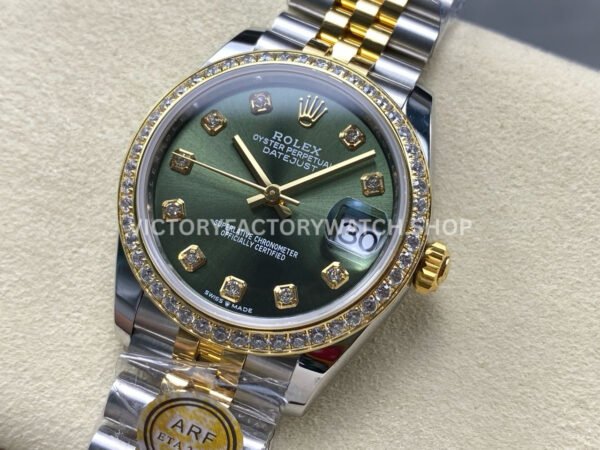 ARF Factory Counterweight Rolex Datejust 278383RBR-0030 31mm Yellow Gold Diamond Bezel Green Dial
